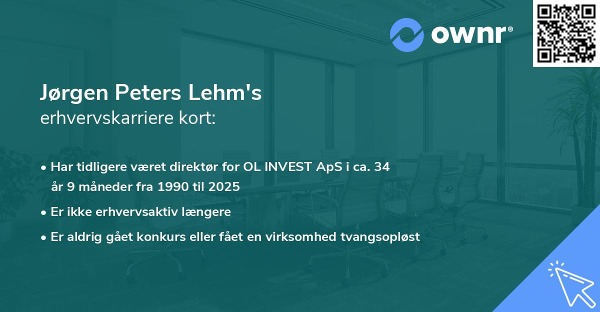 Jørgen Peters Lehm's erhvervskarriere kort