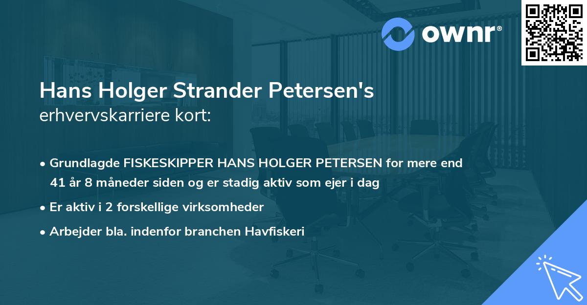 Hans Holger Strander Petersen's erhvervskarriere kort