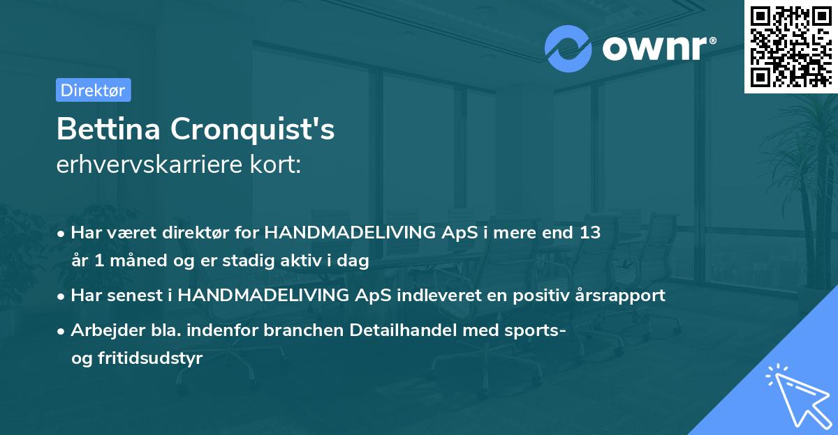Bettina Cronquist's erhvervskarriere kort