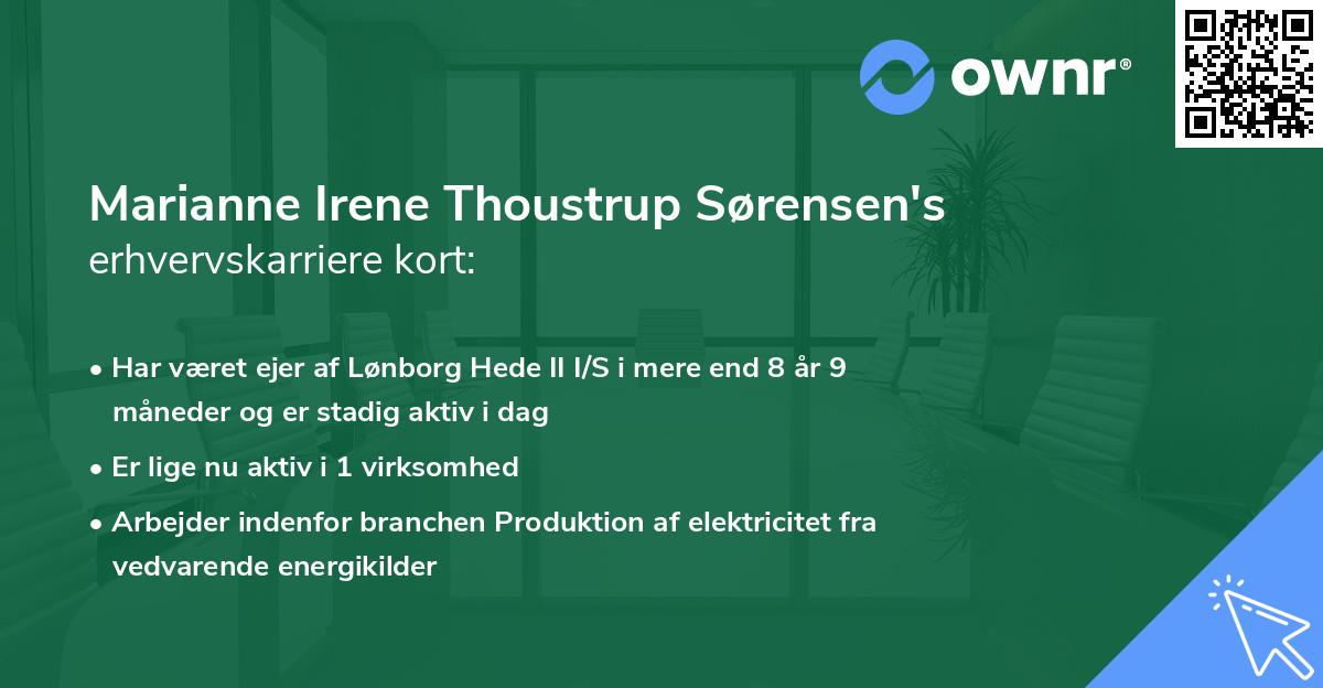 Marianne Irene Thoustrup Sørensen's erhvervskarriere kort
