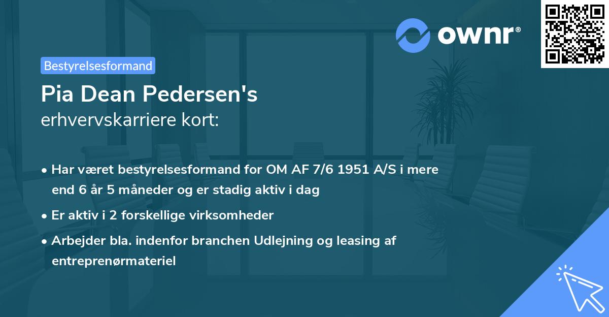 Pia Dean Pedersen's erhvervskarriere kort