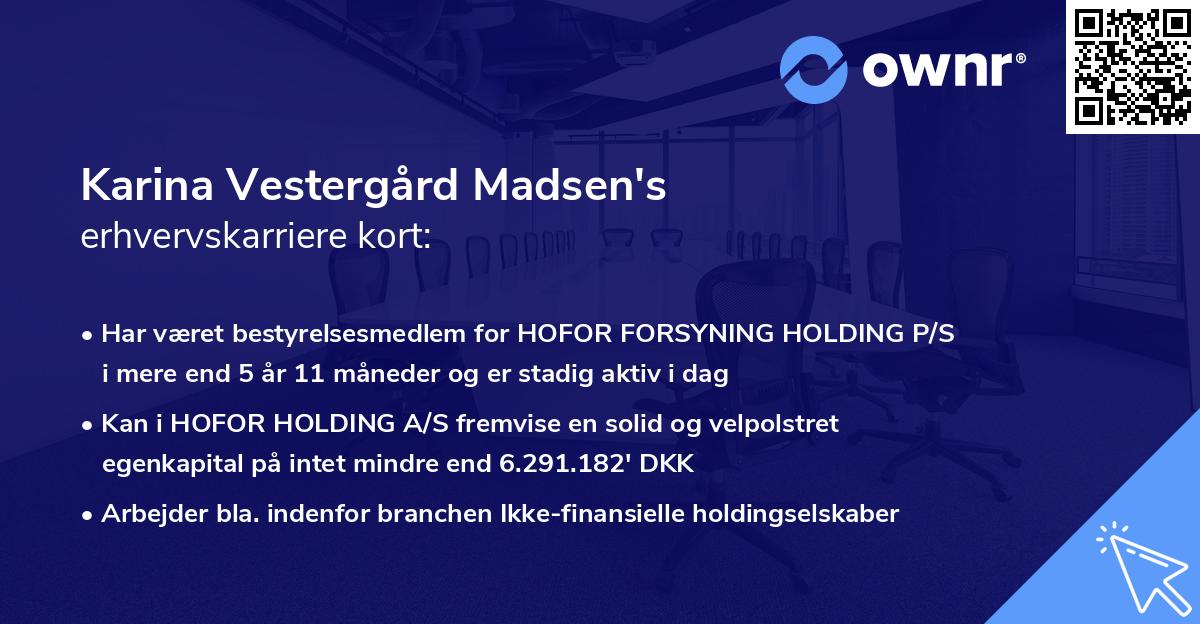 Karina Vestergård Madsen's erhvervskarriere kort