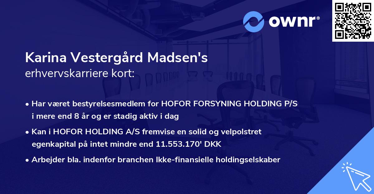 Karina Vestergård Madsen's erhvervskarriere kort