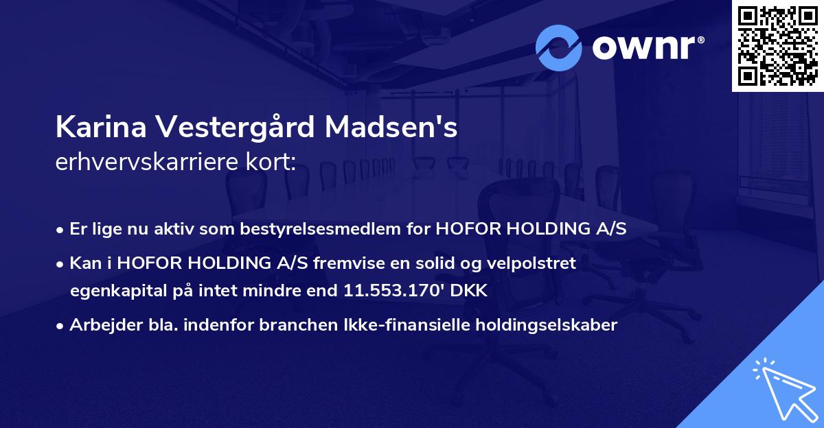 Karina Vestergård Madsen's erhvervskarriere kort
