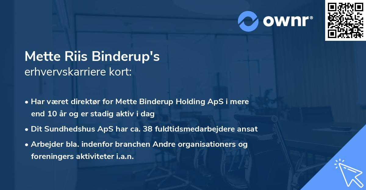 Mette Riis Binderup's erhvervskarriere kort