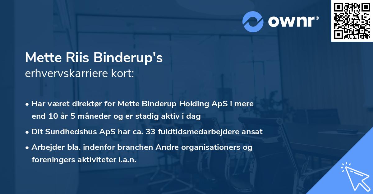 Mette Riis Binderup's erhvervskarriere kort