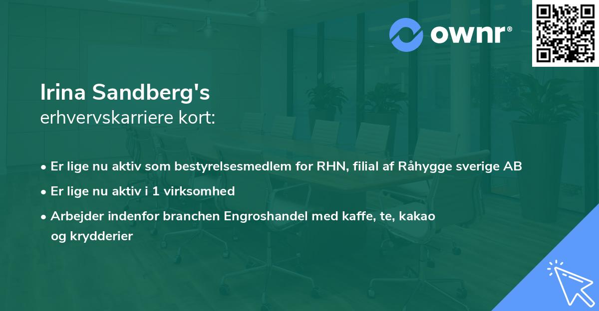 Irina Sandberg's erhvervskarriere kort
