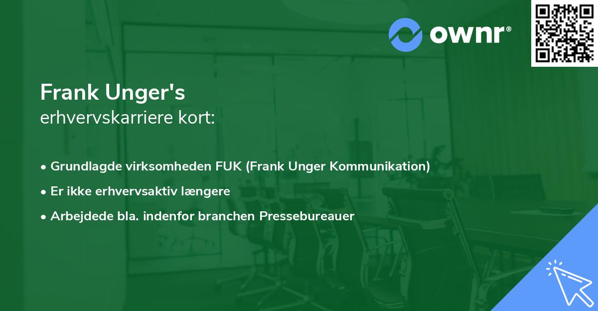 Frank Unger's erhvervskarriere kort