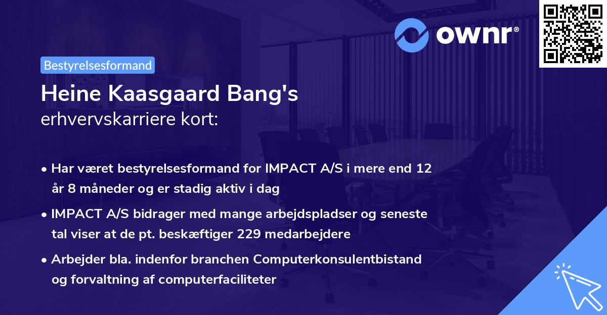 Heine Kaasgaard Bang's erhvervskarriere kort