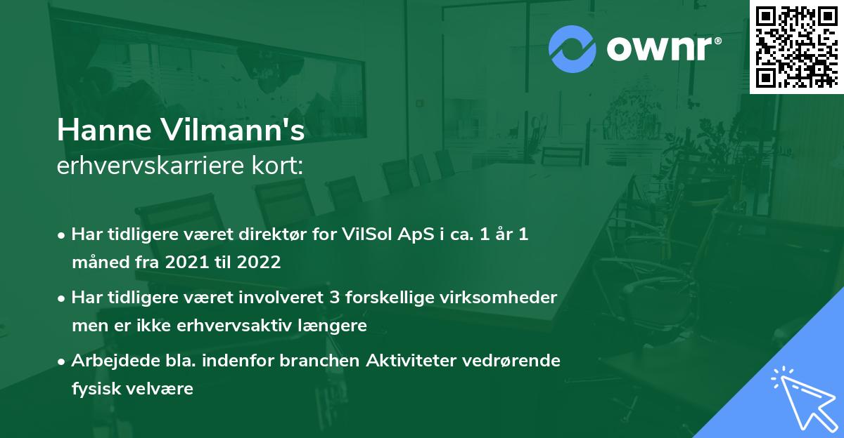 Hanne Vilmann's erhvervskarriere kort