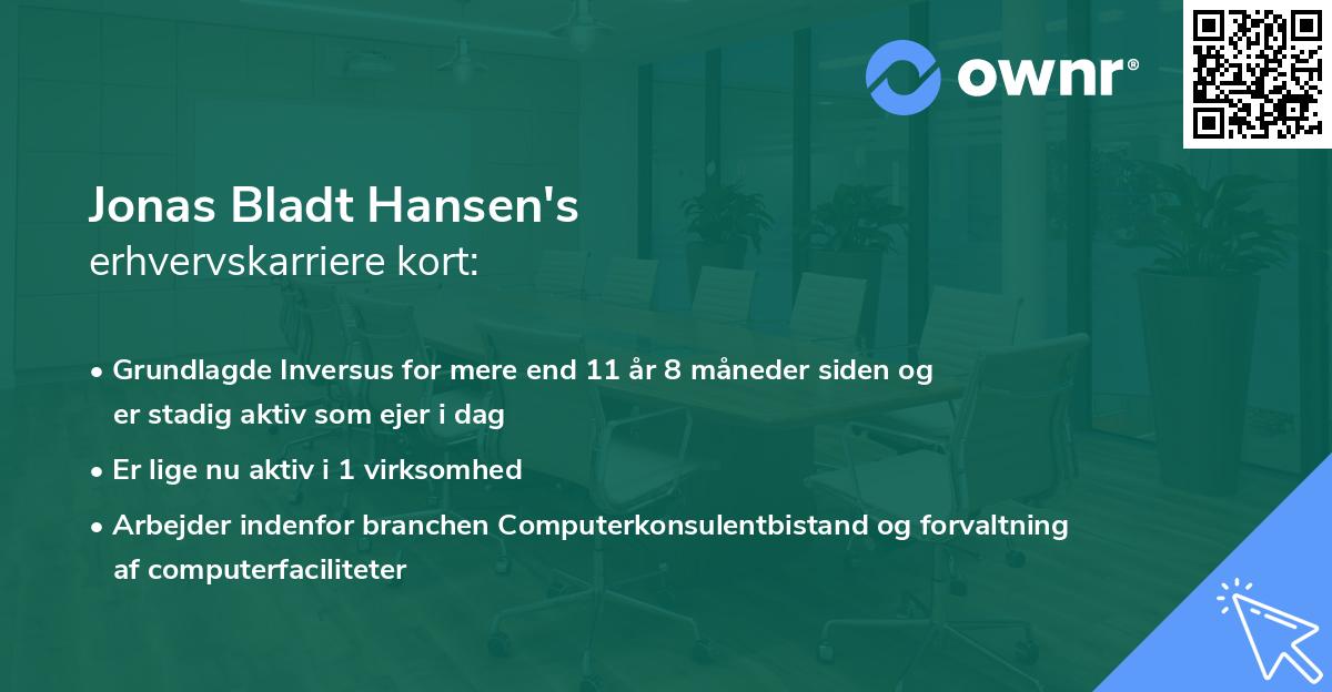 Jonas Bladt Hansen's erhvervskarriere kort