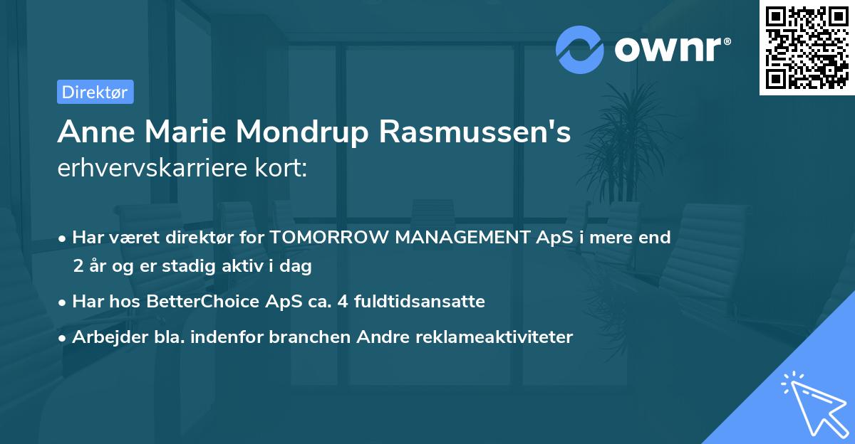 Anne Marie Mondrup Rasmussen's erhvervskarriere kort