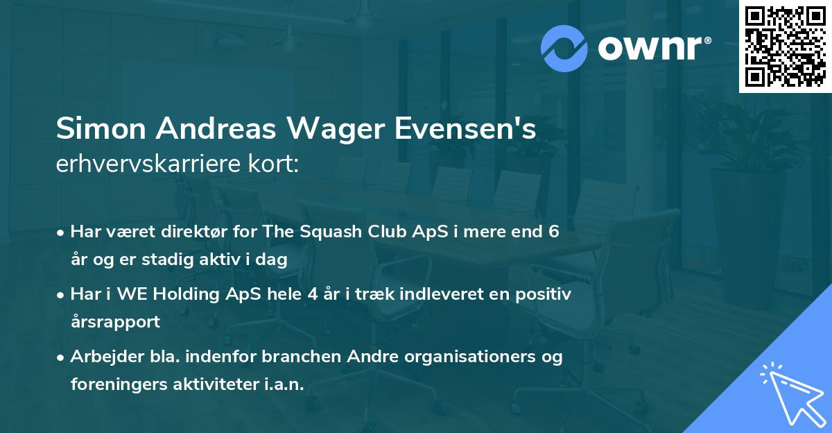 Simon Andreas Wager Evensen's erhvervskarriere kort