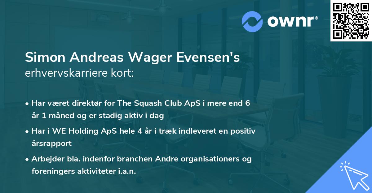 Simon Andreas Wager Evensen's erhvervskarriere kort