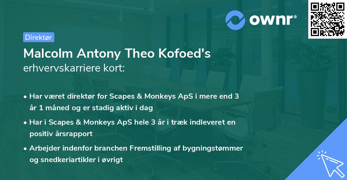 Malcolm Antony Theo Kofoed's erhvervskarriere kort