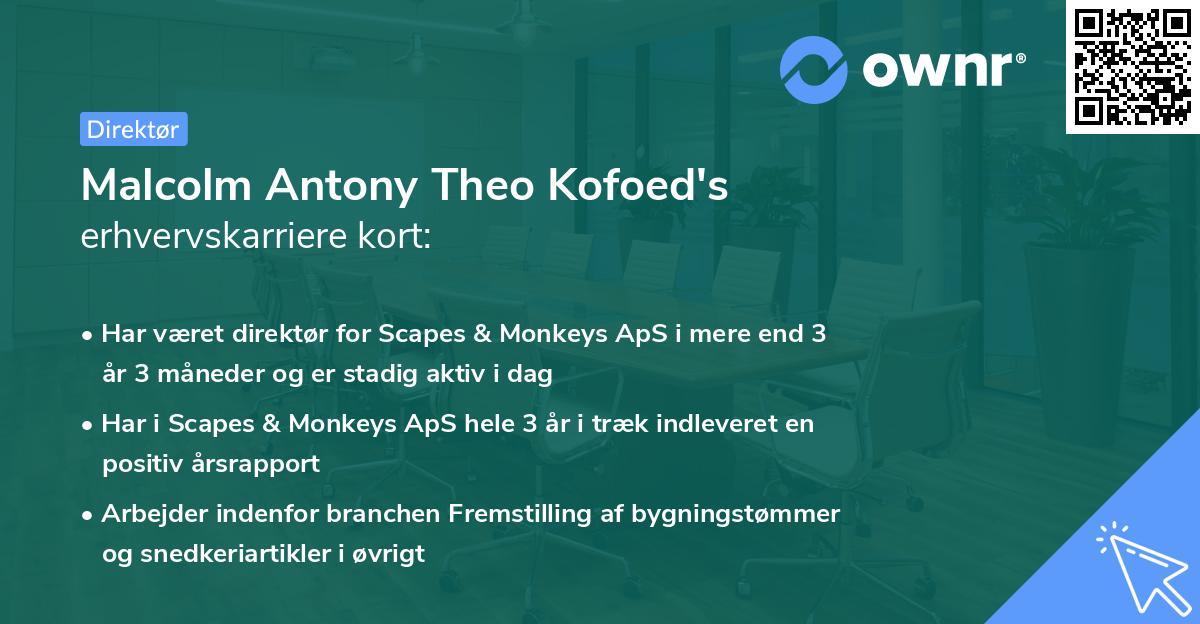 Malcolm Antony Theo Kofoed's erhvervskarriere kort