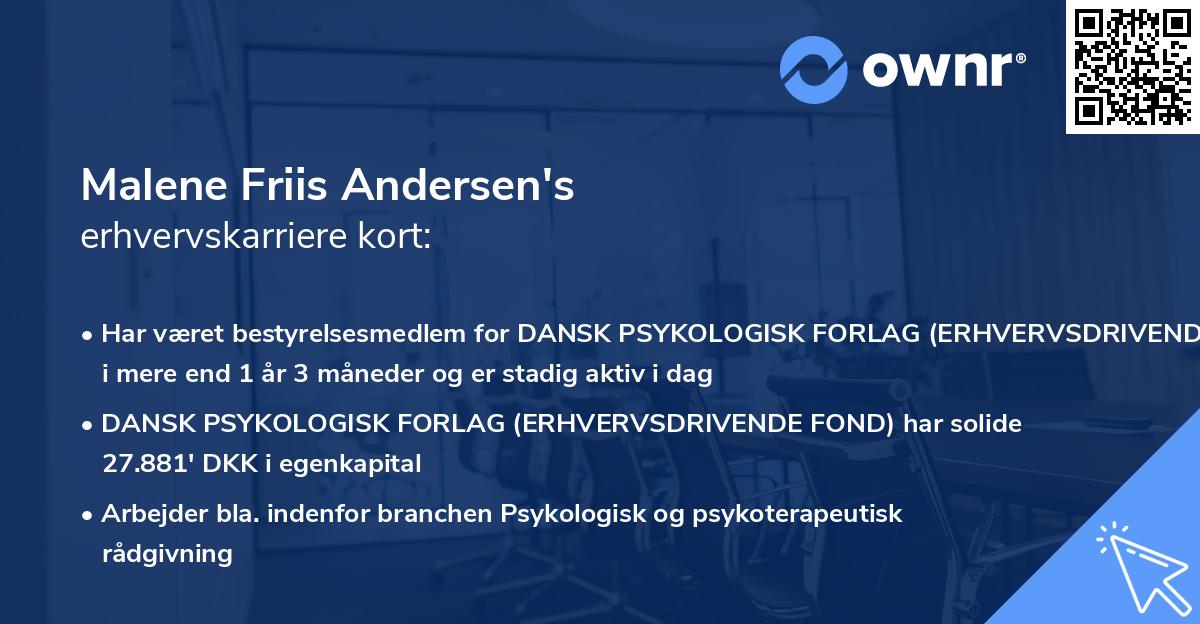 Malene Friis Andersen's erhvervskarriere kort