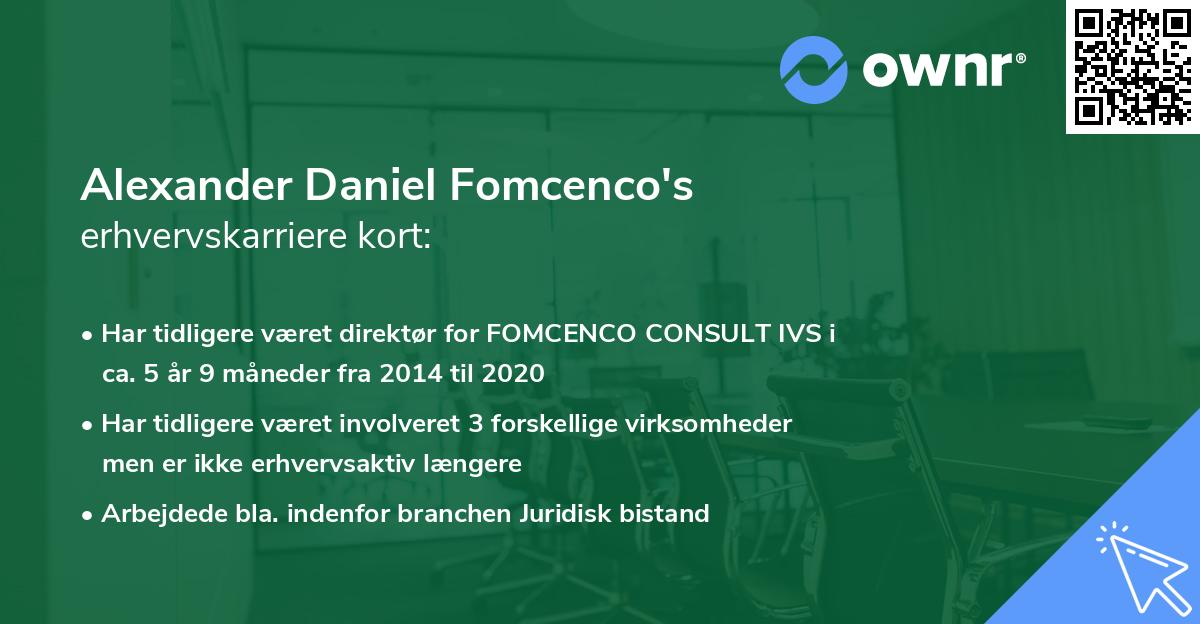Alexander Daniel Fomcenco's erhvervskarriere kort