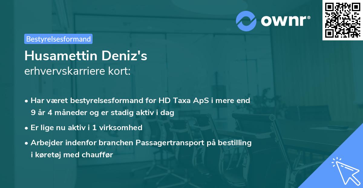 Husamettin Deniz's erhvervskarriere kort