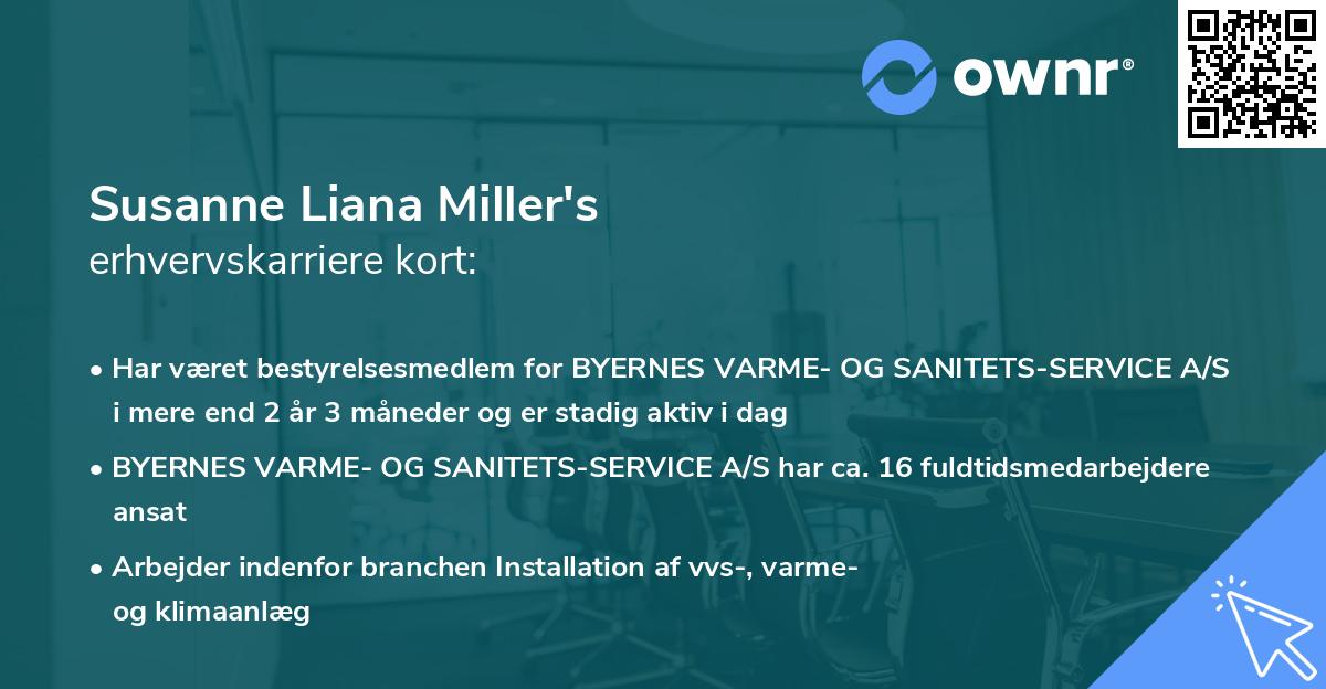 Susanne Liana Miller's erhvervskarriere kort