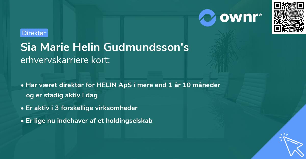 Sia Marie Helin Gudmundsson's erhvervskarriere kort