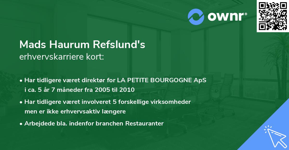 Mads Haurum Refslund's erhvervskarriere kort