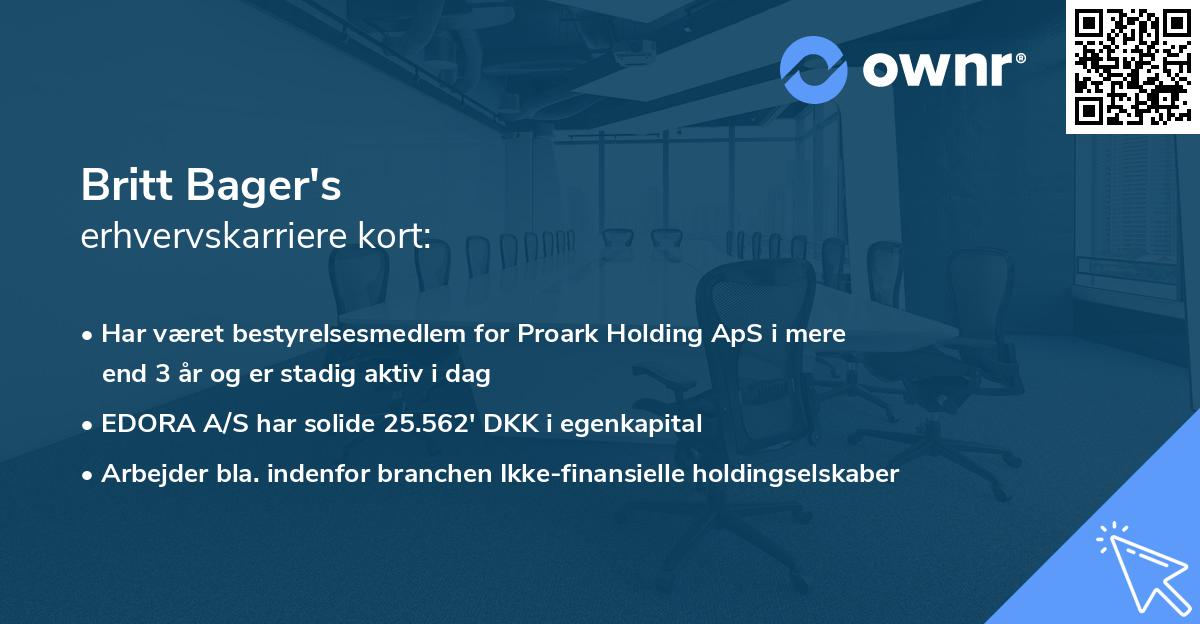 Britt Bager's erhvervskarriere kort