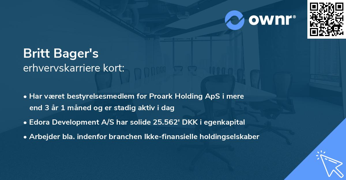 Britt Bager's erhvervskarriere kort