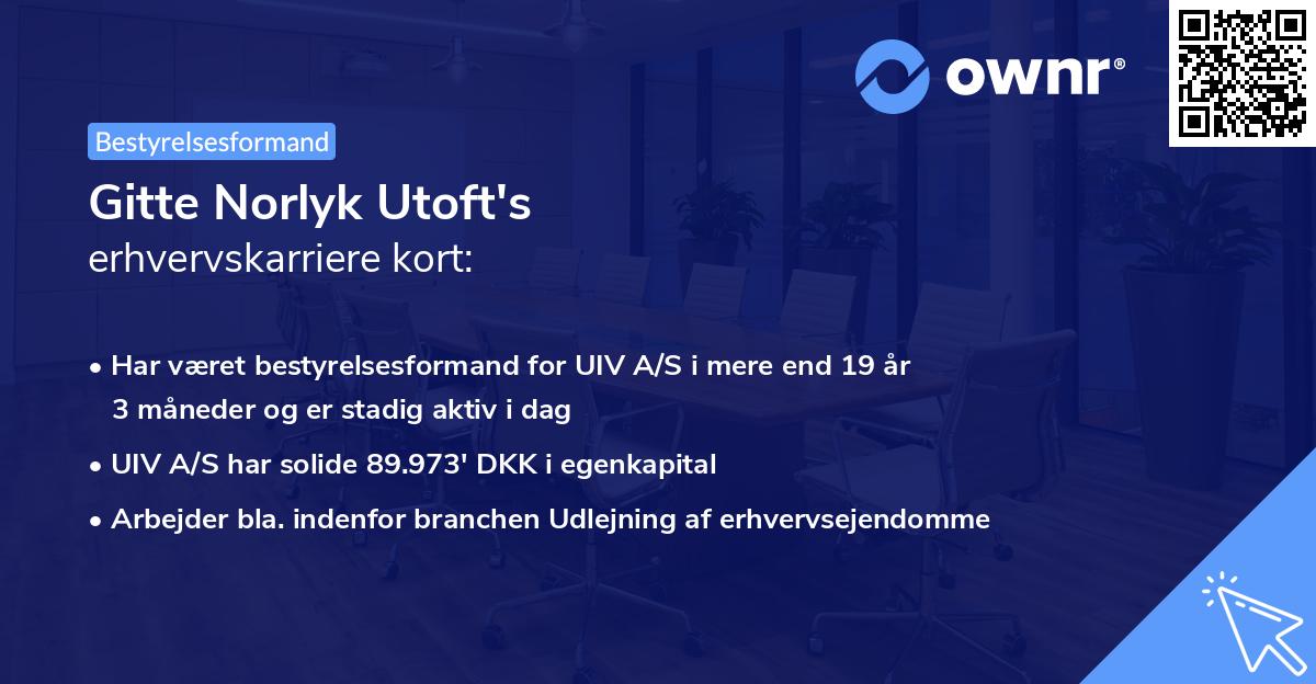 Gitte Norlyk Utoft's erhvervskarriere kort