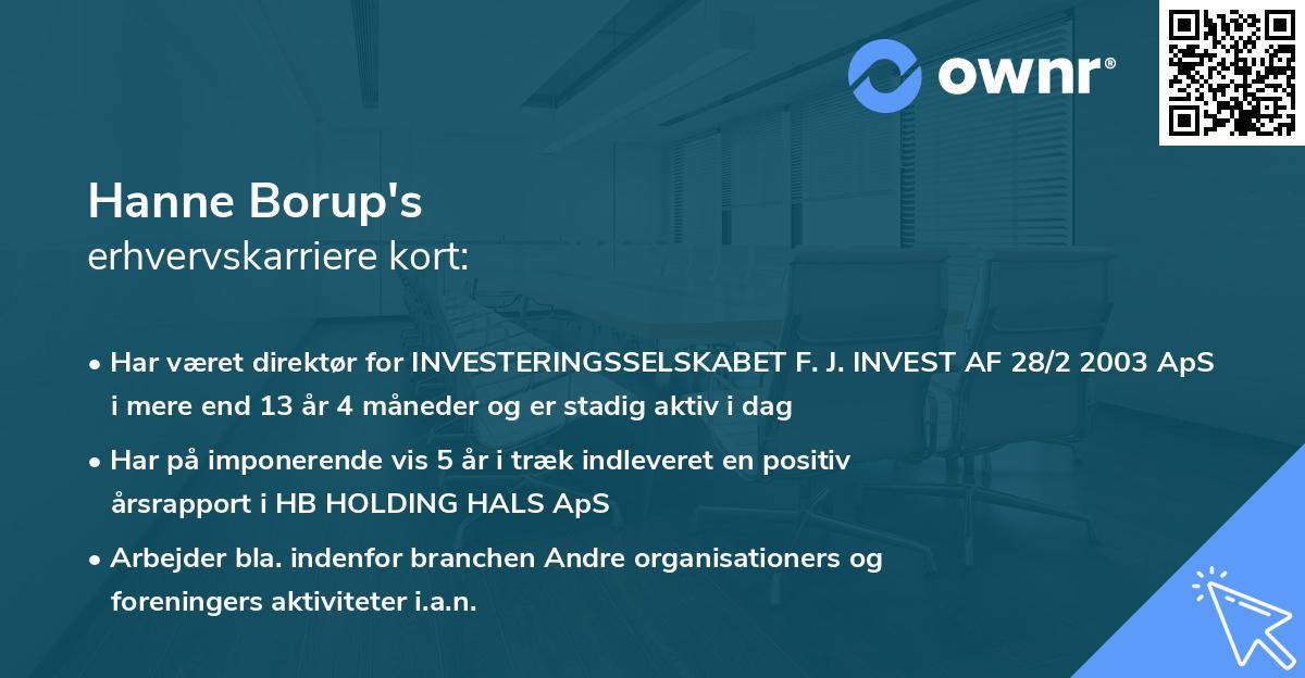 Hanne Borup's erhvervskarriere kort