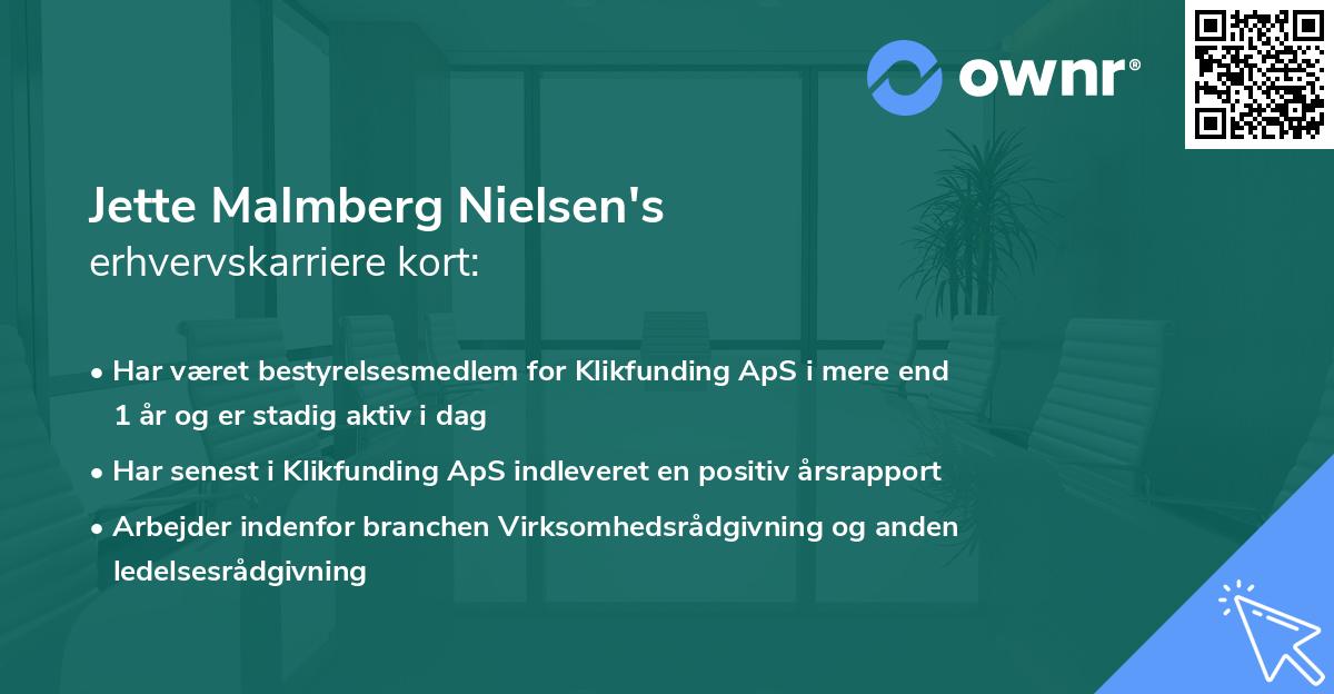 Jette Malmberg Nielsen's erhvervskarriere kort