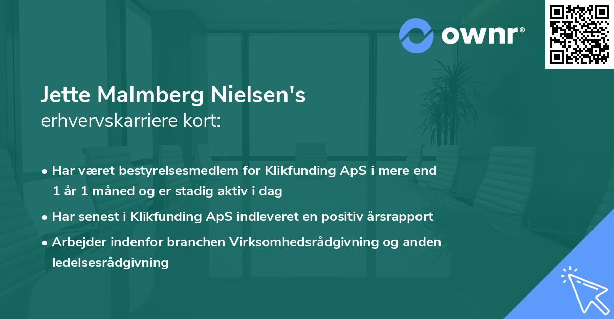 Jette Malmberg Nielsen's erhvervskarriere kort