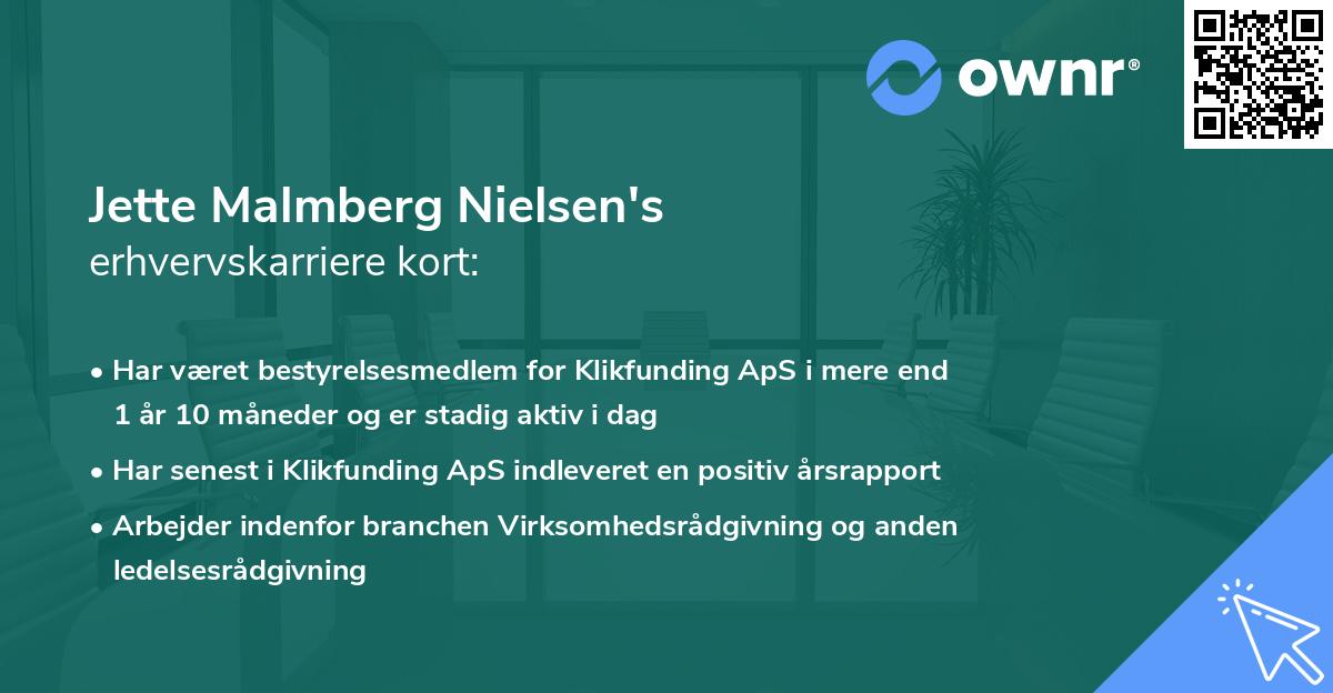 Jette Malmberg Nielsen's erhvervskarriere kort