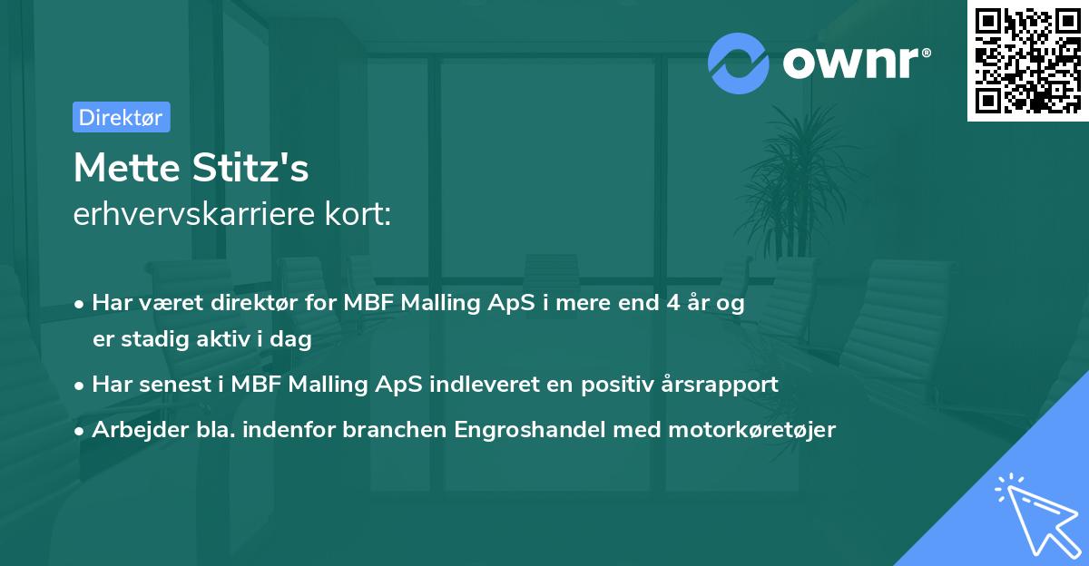 Mette Stitz's erhvervskarriere kort