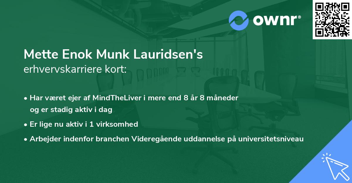 Mette Enok Munk Lauridsen's erhvervskarriere kort