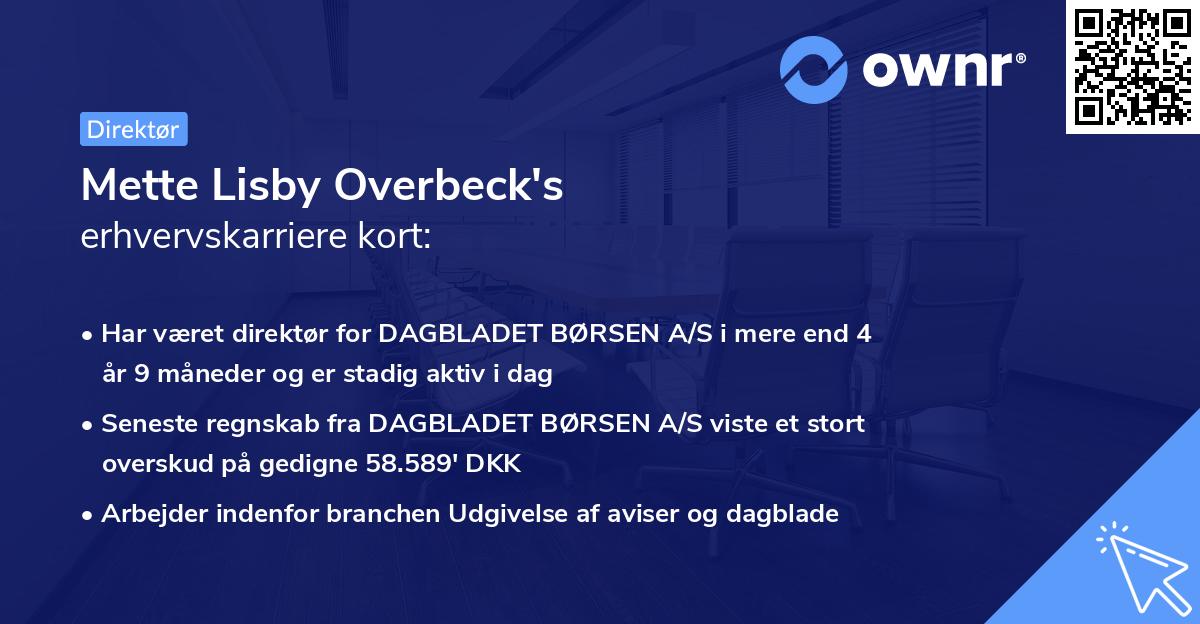 Mette Lisby Overbeck's erhvervskarriere kort