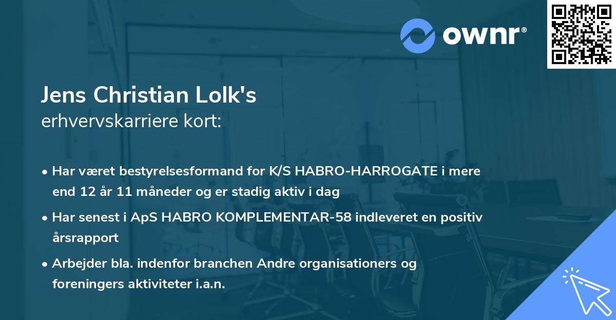 Jens Christian Lolk's erhvervskarriere kort