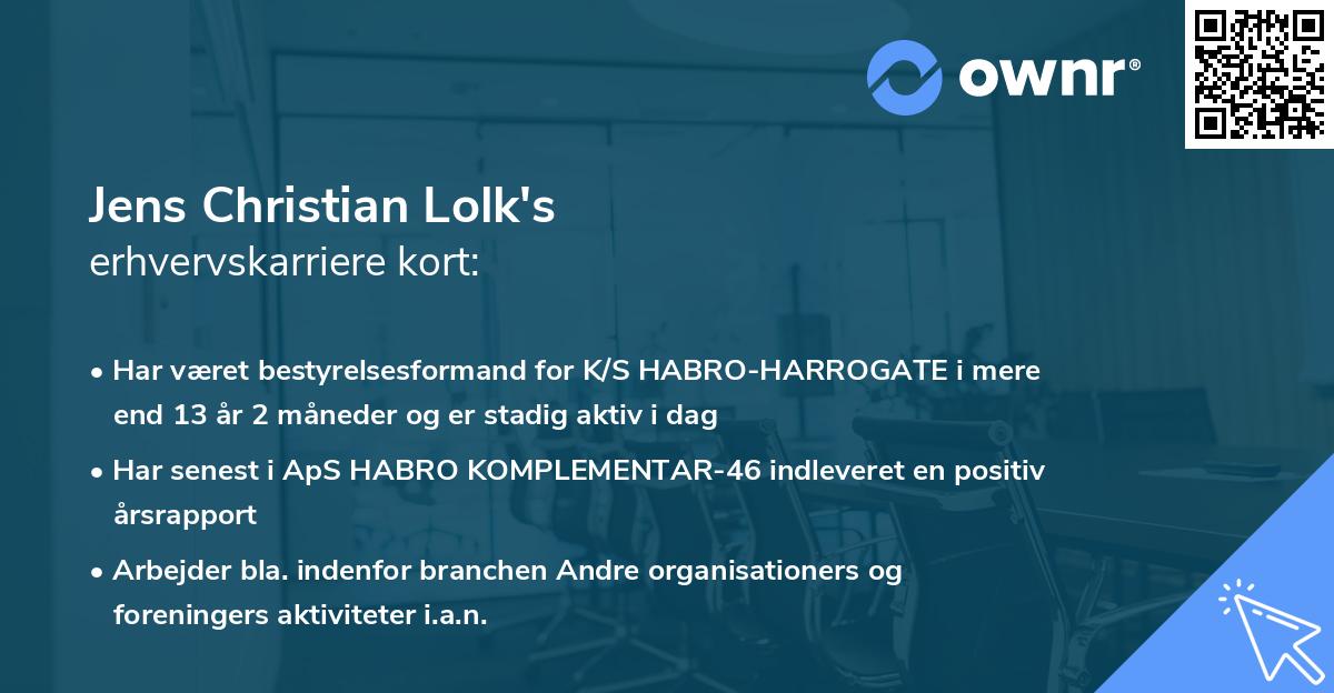 Jens Christian Lolk's erhvervskarriere kort