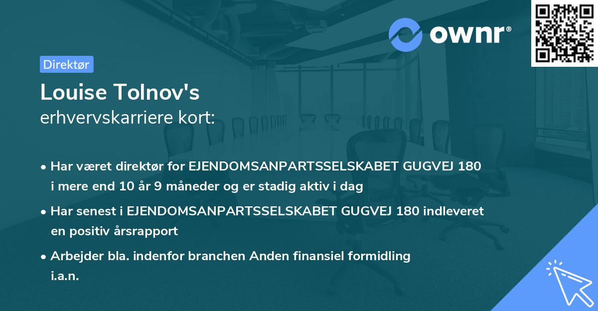 Louise Tolnov's erhvervskarriere kort