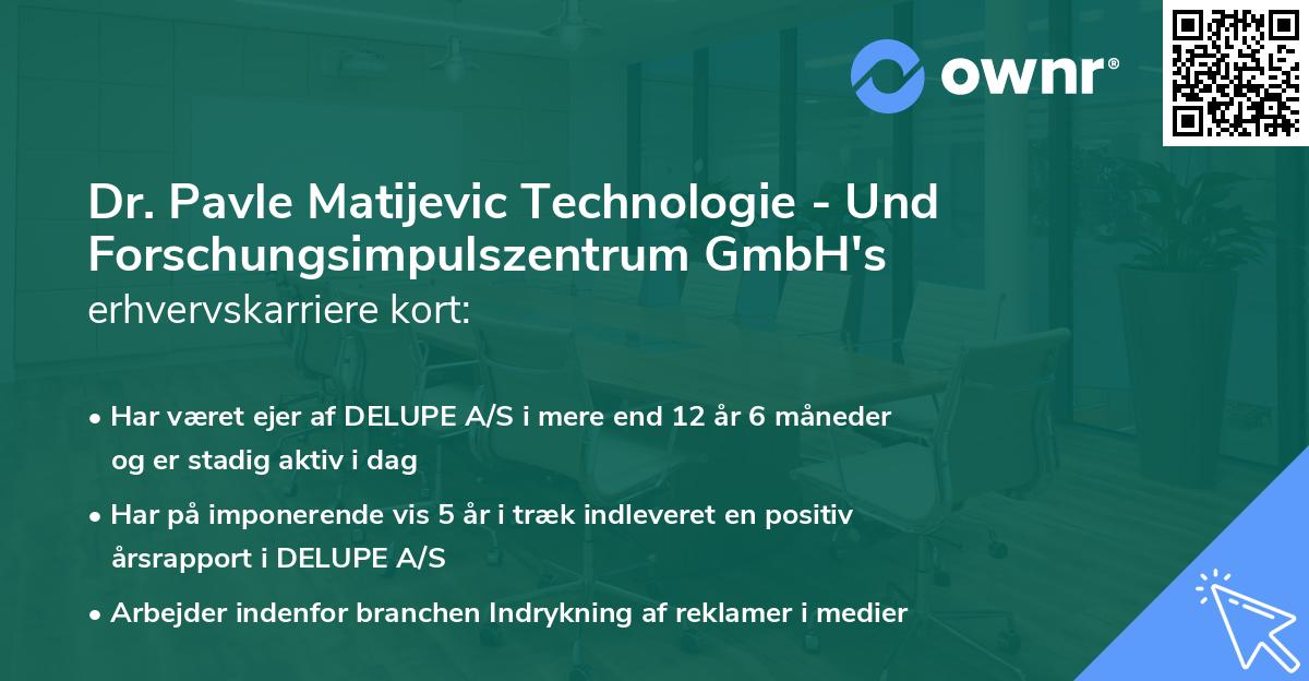 Dr. Pavle Matijevic Technologie - Und Forschungsimpulszentrum GmbH's erhvervskarriere kort