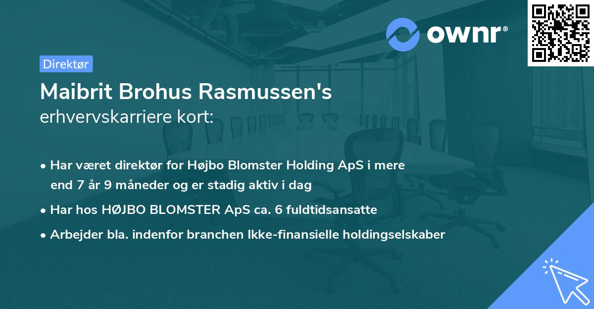 Maibrit Brohus Rasmussen's erhvervskarriere kort