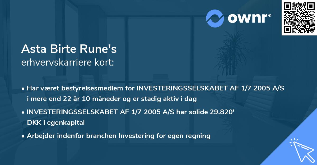 Asta Birte Rune's erhvervskarriere kort