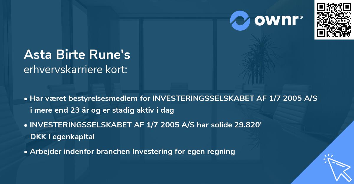 Asta Birte Rune's erhvervskarriere kort