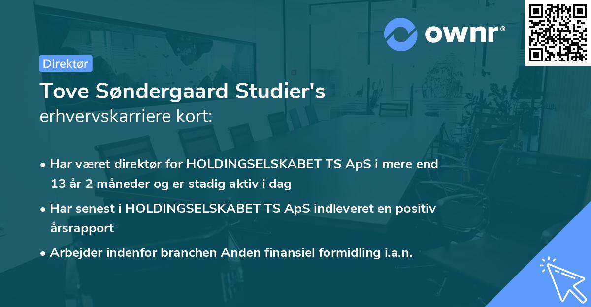 Tove Søndergaard Studier's erhvervskarriere kort