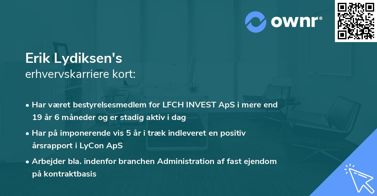 Erik Lydiksen's erhvervskarriere kort