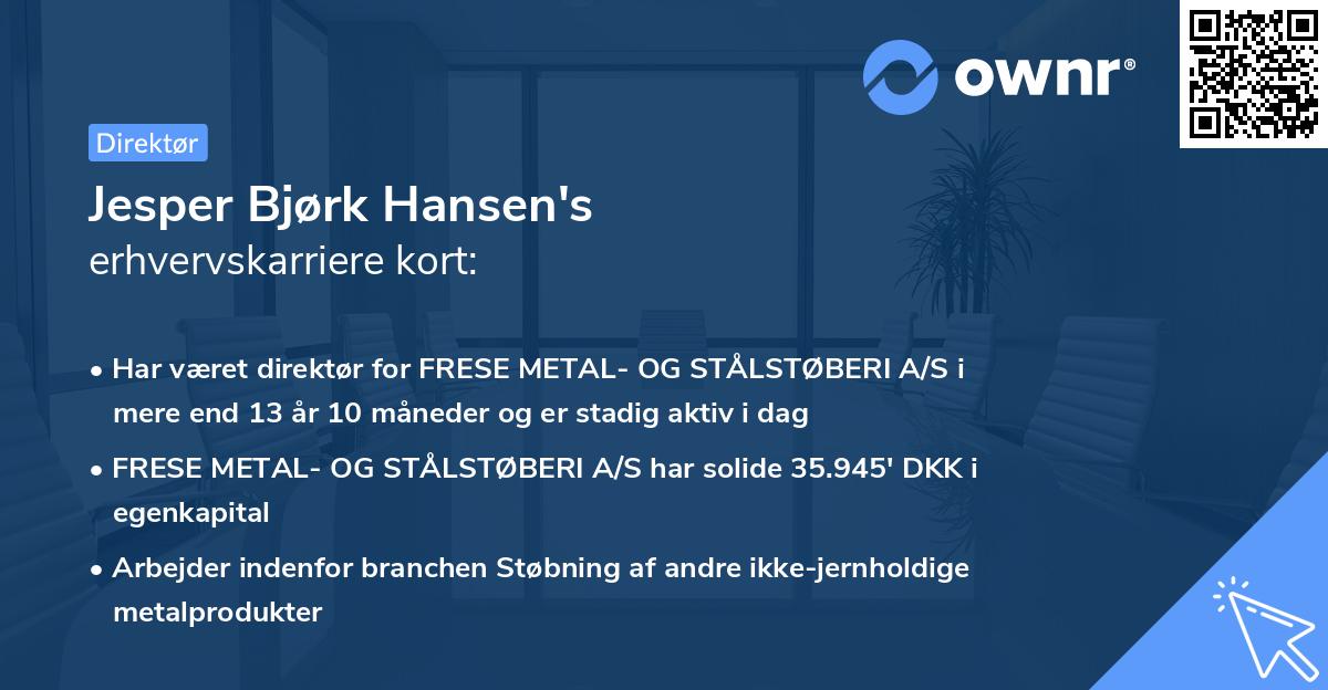 Jesper Bjørk Hansen's erhvervskarriere kort