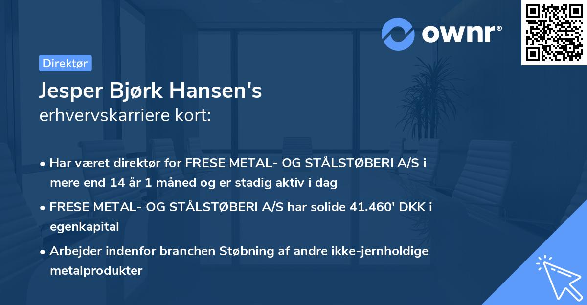 Jesper Bjørk Hansen's erhvervskarriere kort
