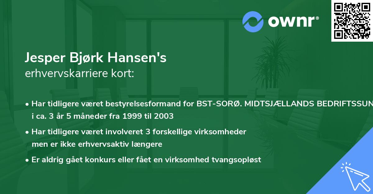 Jesper Bjørk Hansen's erhvervskarriere kort