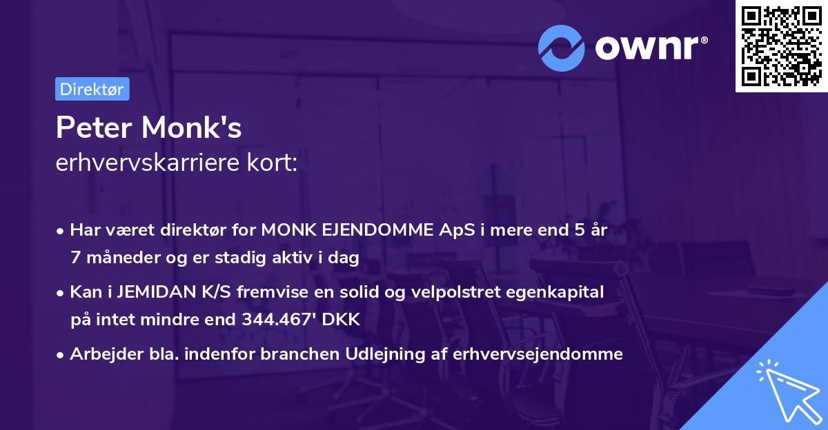 Peter Monk's erhvervskarriere kort