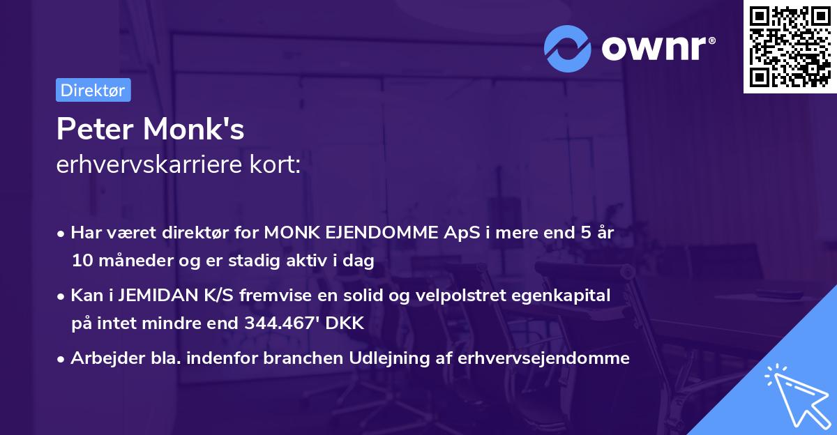 Peter Monk's erhvervskarriere kort